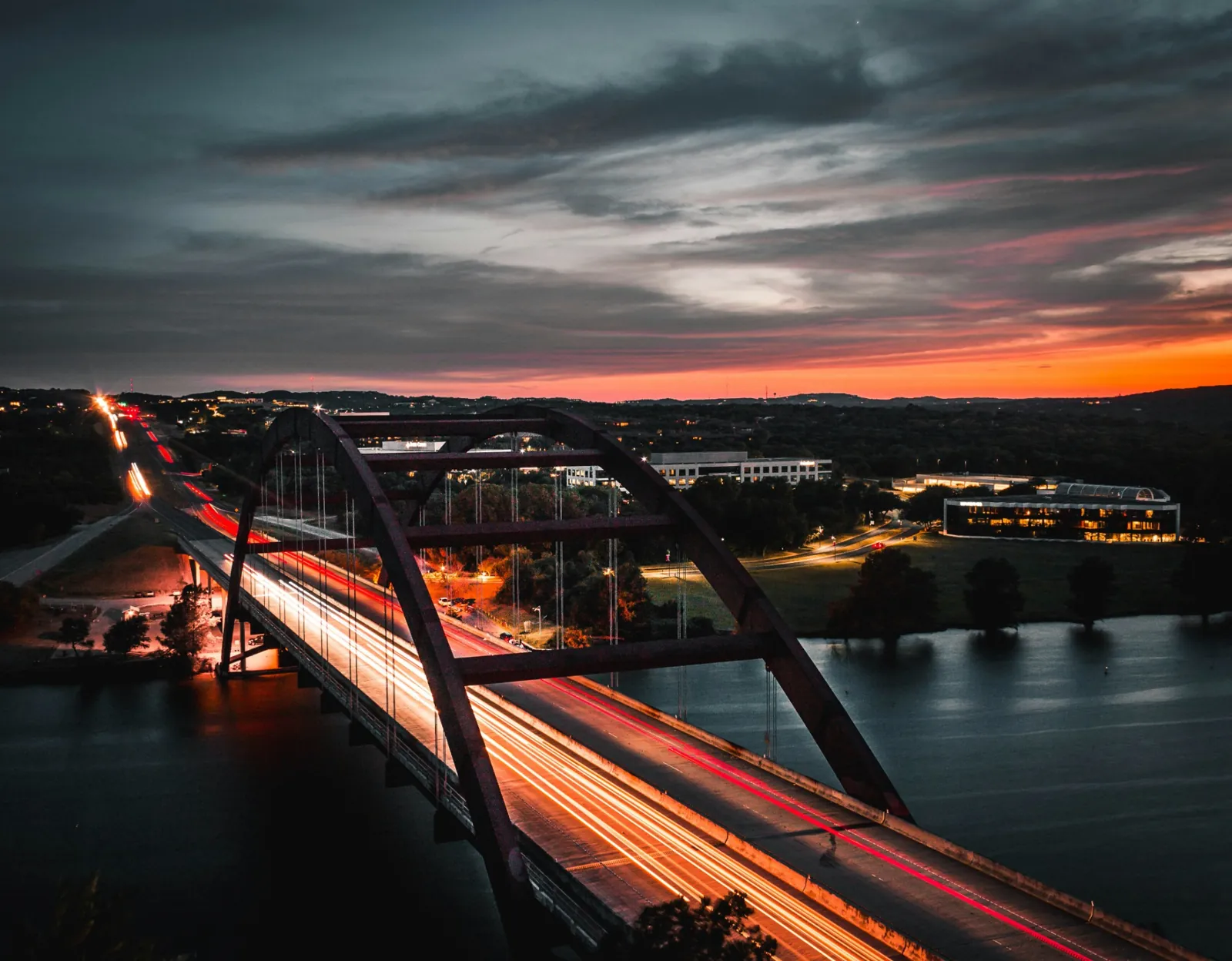 Austin bridge and traffic at dusk