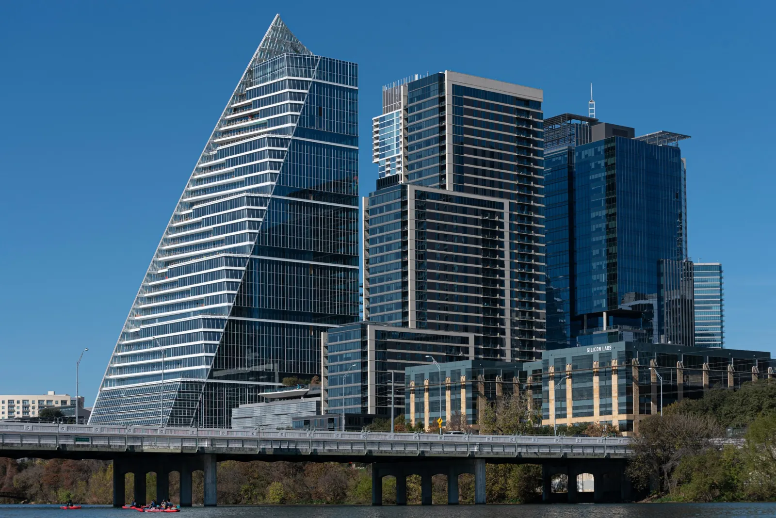 Modern office buildings on the Austin waterfront